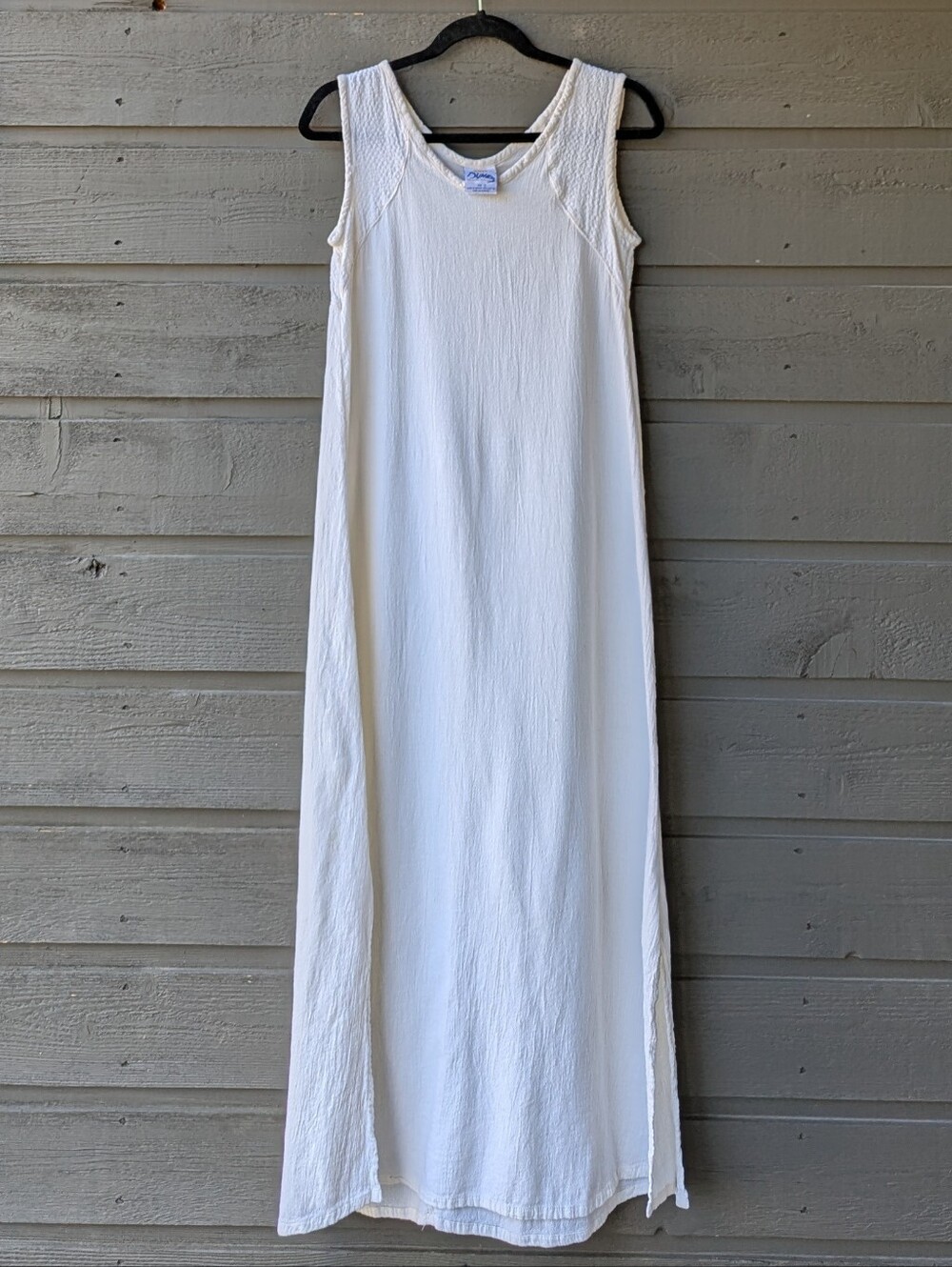 Dunes Relaxed Fashion Gauzy Cotton Cream Tank Maxi Dress Side Slits Size Small